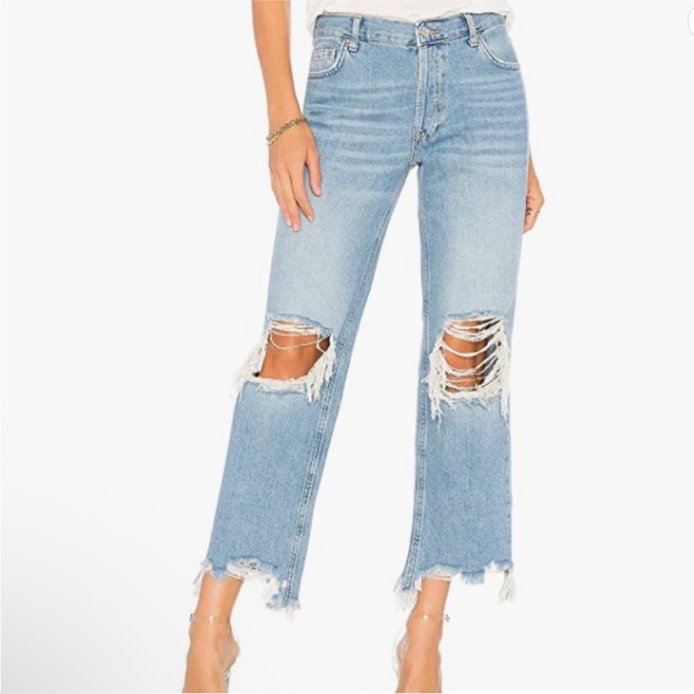 EUC🤍Free People Maggie Mid Rise Straight Leg Jeans Distressed 27 Cotton